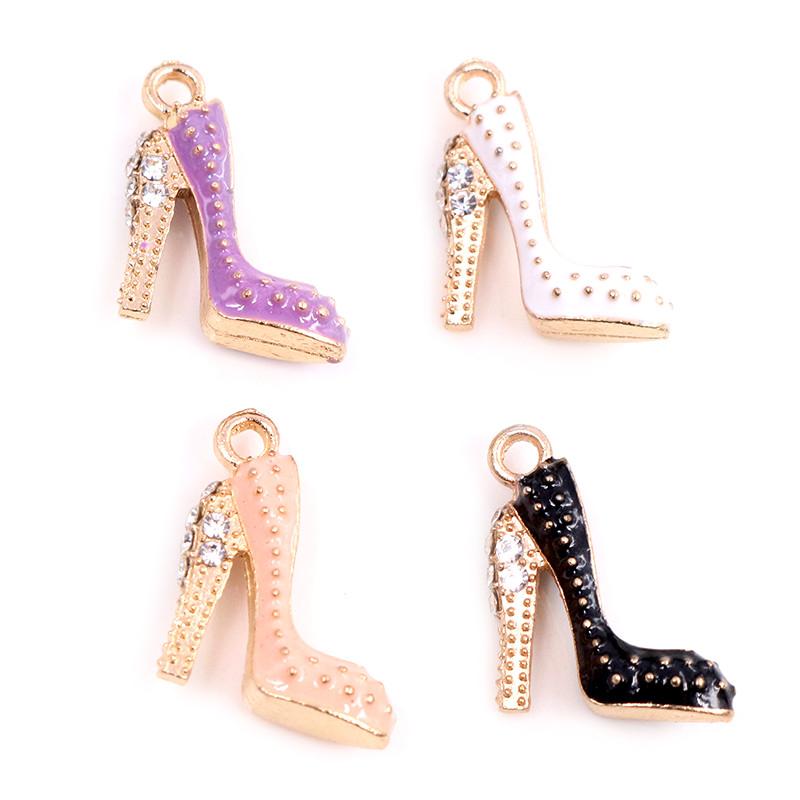 4pcs Oil Dripping Charms Pendant 14x16mm High Heels Shoes DIY Jewelry Making Supplies for Keychain Necklace Bracelet Findings