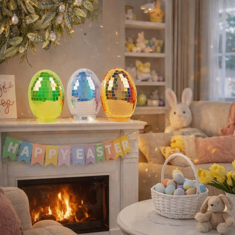 Easter Theme Glass Disco Egg Ball Decorative Shimmering Effect Reflective Mirror Ball Adorable Easter Mirror Ball Holiday Gifts