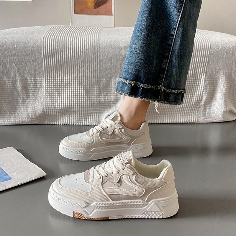 Fashionable Round Toe Color Matching Shallow Mouth Casual Flat Sneakers New Breathable Thick Sole Heightening Running Shoes 36
