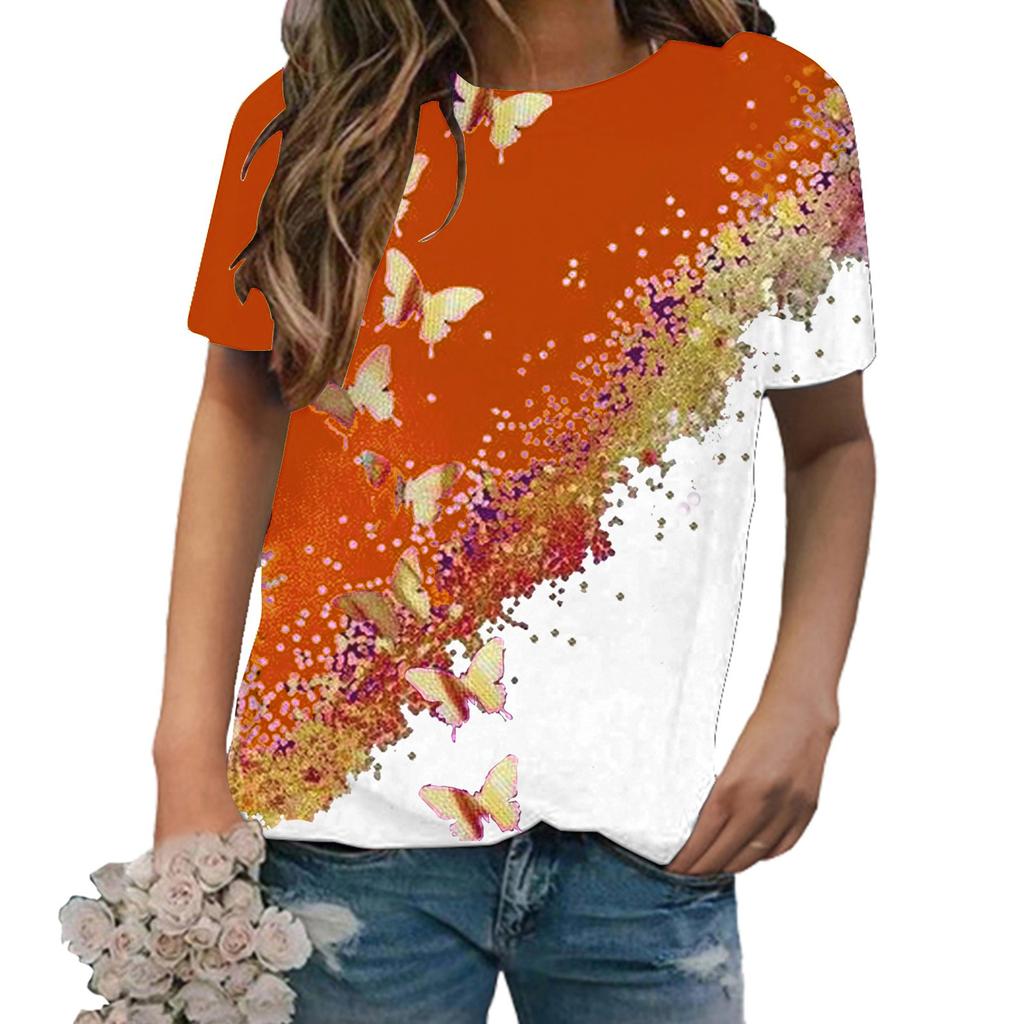 Women's Casual Short Sleeve Comfortable 3D Printing Round Neck T-Shirt