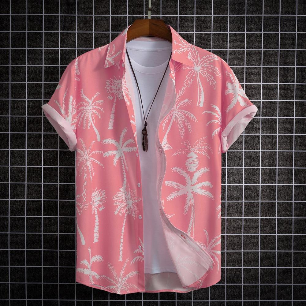 2025 Hawaiian Shirt Men's Fashion Floral Geometric Print Blouse Single-breasted Beach Short-sleeved Blouse Men's Vacation Clothing