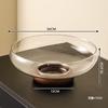 Aesthetic Glass Fruit Bowl with Acacia Wood Base, Modern Clear Snack Plate for Living Room Coffee Table, Mid-Century Decor Case
