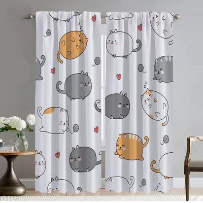 Tenda Oscurante per Stanza 2 Pannelli Kawaii Gatto Grasso Tulle per Camera da Letto Tende Antimzanzare Ombreggianti Divisorio Decorazione Halloween