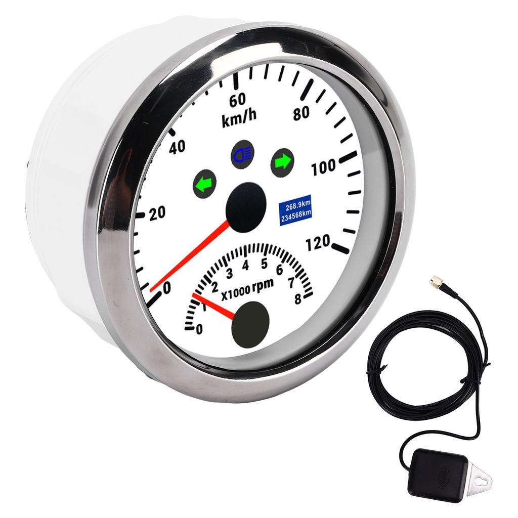 85mm 120kmCelsiush GPS Speedometer 0‑8000rpm Tachometer Gauge LCD Multicolored Backlight for Car Boat Yacht RV Truck