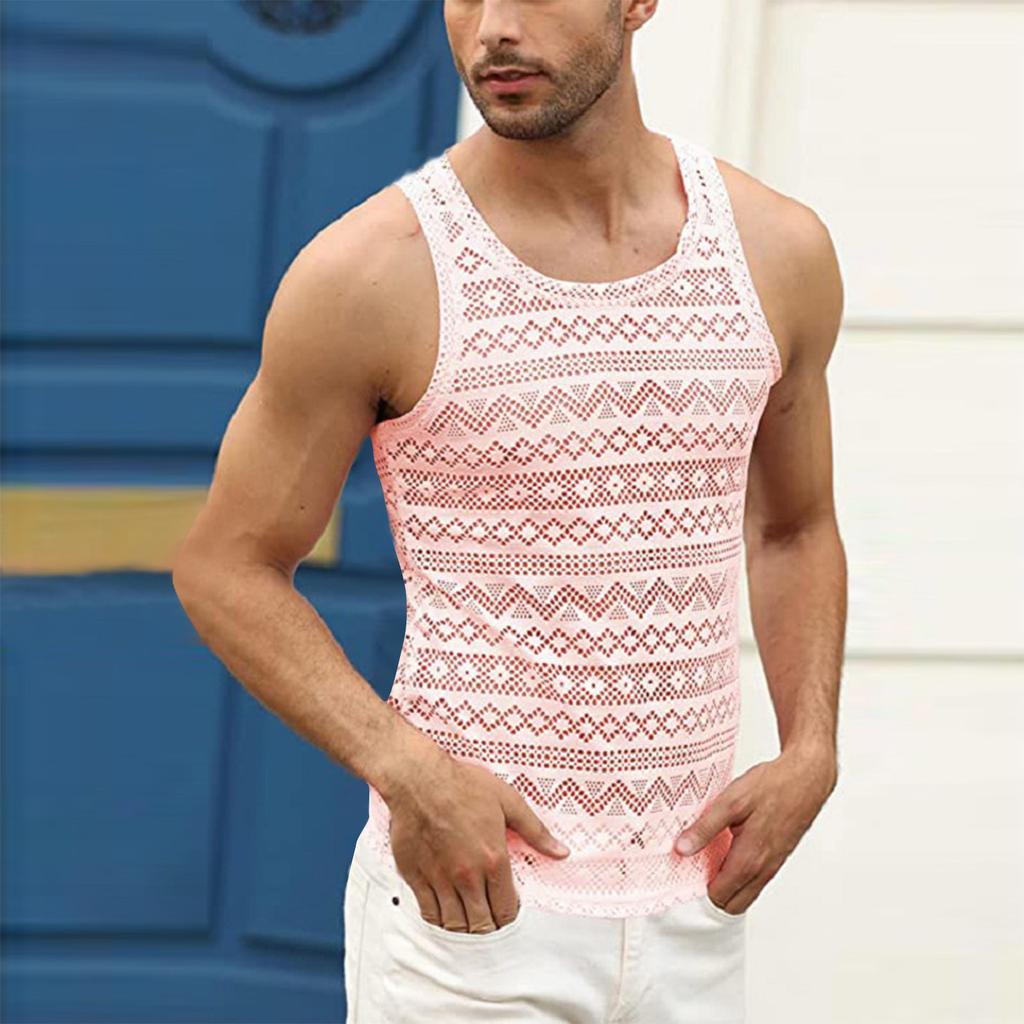 Herren Tank Top Hohl Atmungsaktive Weste Sommer Weste Rundhalsausschnitt Ärmellose Tank Tops Muskel Sexy Mesh Shirts