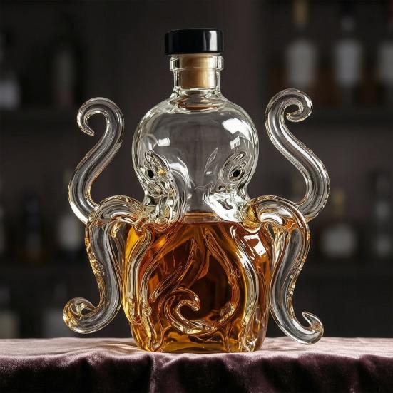 Oktopus Whiskey Flasche, Lustiger 3D Glas Tier Karaffe, 320ml Einzigartiger Alkohol Spender für Hausbar Dekoration, Neuheits Geschenk für Männer Papa Ehemann
