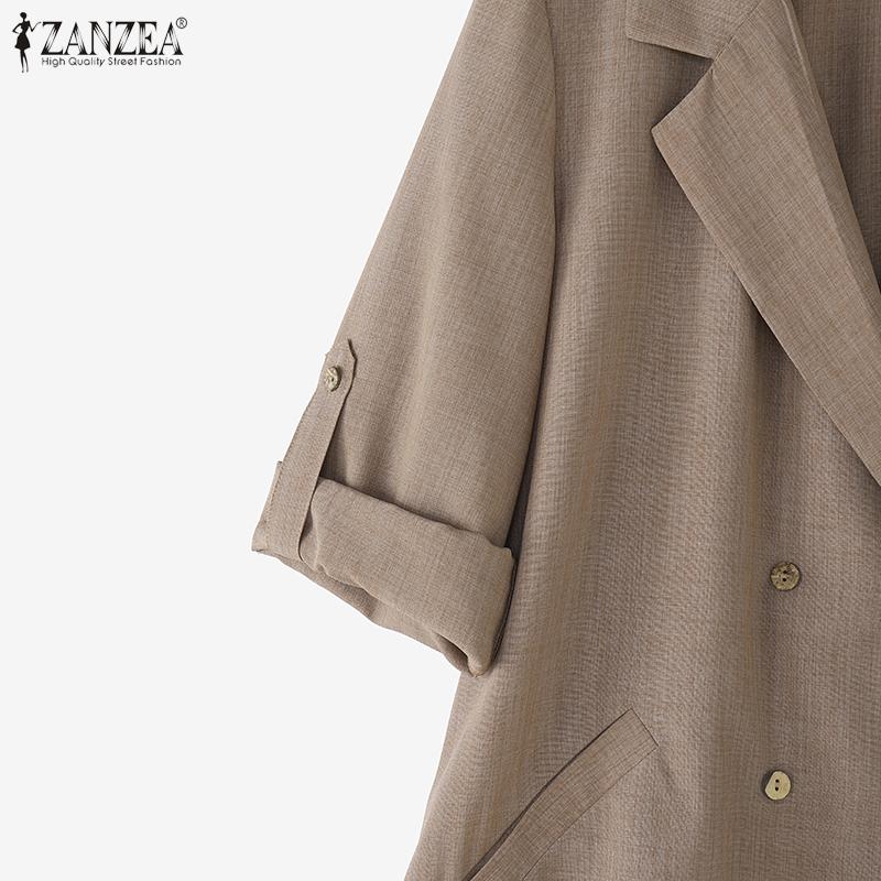 ZANZEA Womens Casual Solid Color Loose 3/4 Sleeve Thin Cardigan Outwear