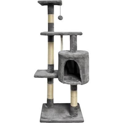 PALOMA Dark Grey Cat Tree 40 X 40 X 114cm - 3 Platforms, 1 Rope, 1 Den, Scratching Posts