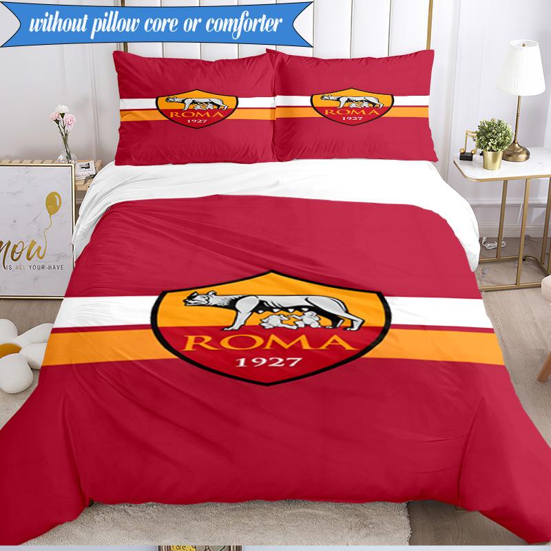 3PCS AS Roma1 Football club Printed Soft Bedding Set,Including 1pc Duvet Cover And 2pcs Pillowcases Perfect for Bedroom, Dormitory, Fan gift