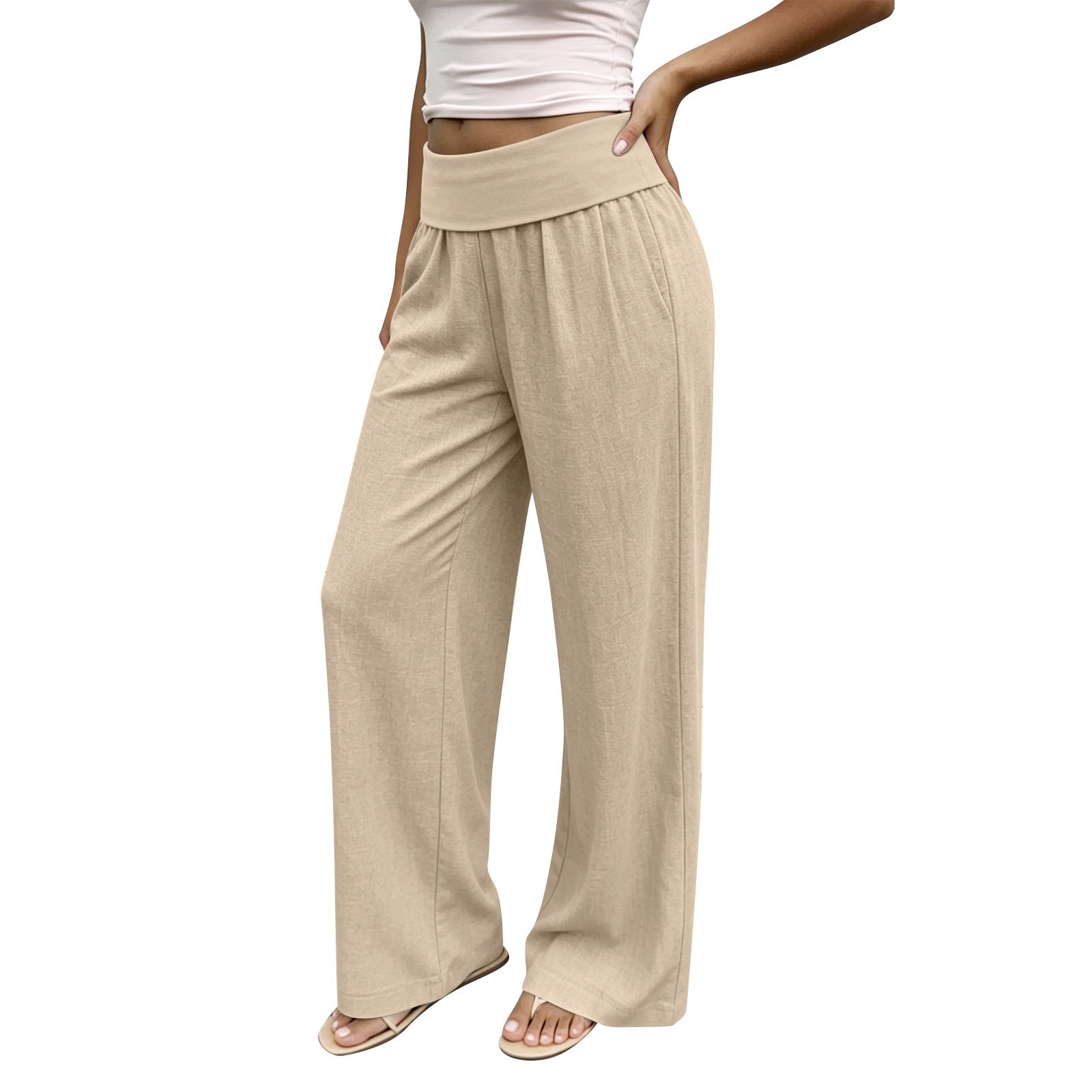 

Wide Leg High Waist Lounge Pants for Women Soft Stretchy Elastic Waistband Casual Loose Fit Trousers Lightweight Fabric XL хакі