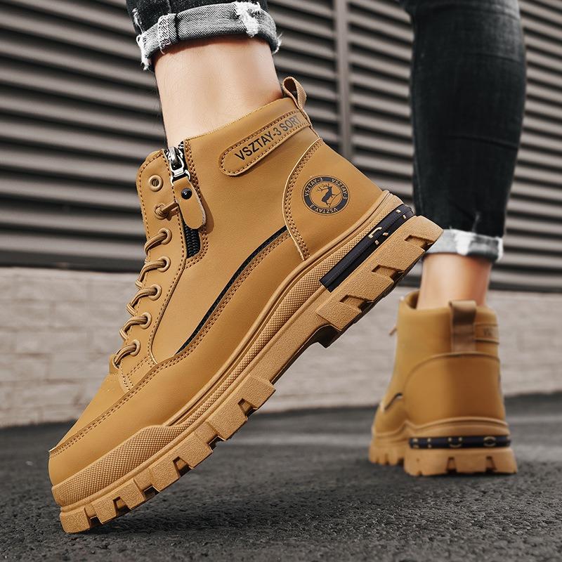 Men's High-top Boots Fashion Casual Leather Men's Sneakers Lace Up Ankle Boot Motorcycle Platform  Hombre Shoes