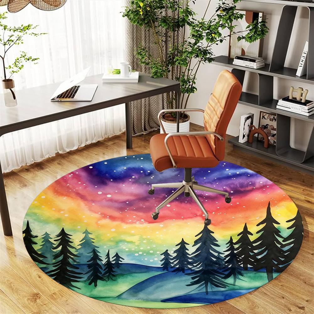 1pc rainbow forest Round Chair mat office Area Rug - Non-Slip, Floor Mat for Office, Bedroom, Ideal home decor gift p0105010