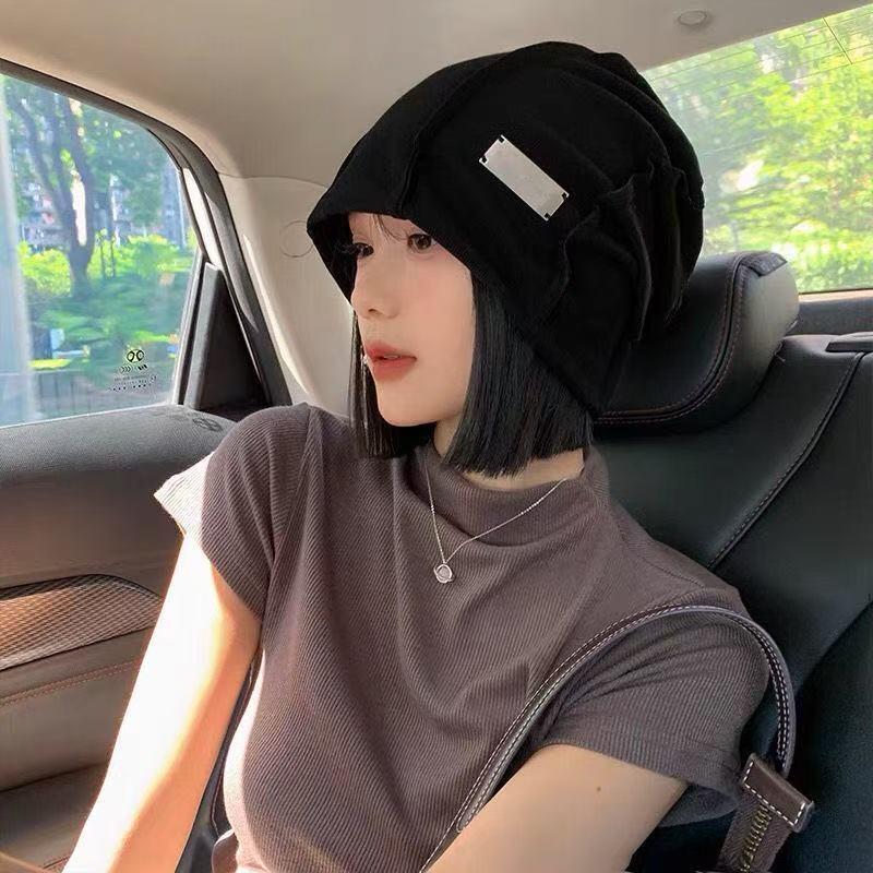 Korean Style Face-Slimming Solid Color Influencer Slouchy Beanie - Versatile Fashion Hat for Women with Large Head Circumference