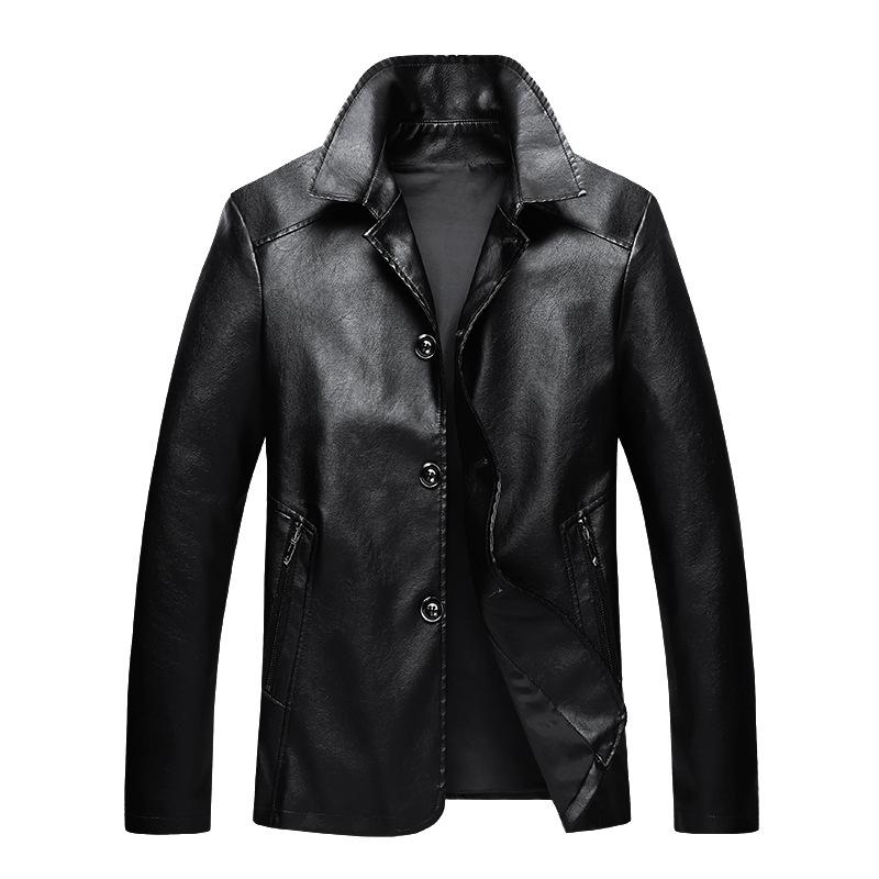 Buy Men's Lapel Leather Jacket Dad Leather Jacket Button at affordable