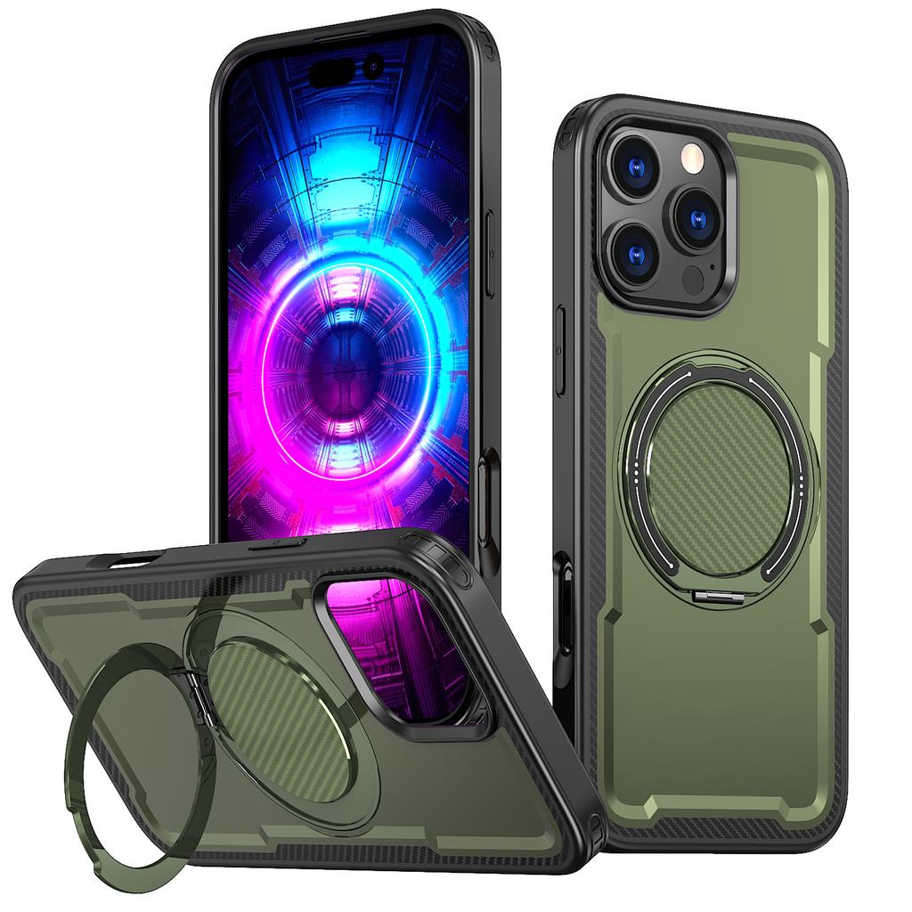 For IPhone17pro Mobile Phone Case Magnetic Rotating Gear Damping Carbon Fiber Pattern for Apple 16e Anti-fall Armor