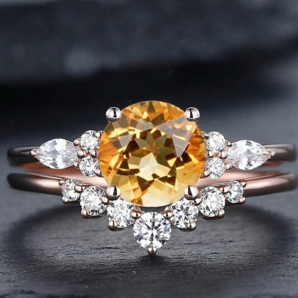 

Роскошное кольцо 2025 года, новинка, европейское и американское, из розового золота, инкрустированное желтым цирконом, креативное изысканное женское кольцо No. 10