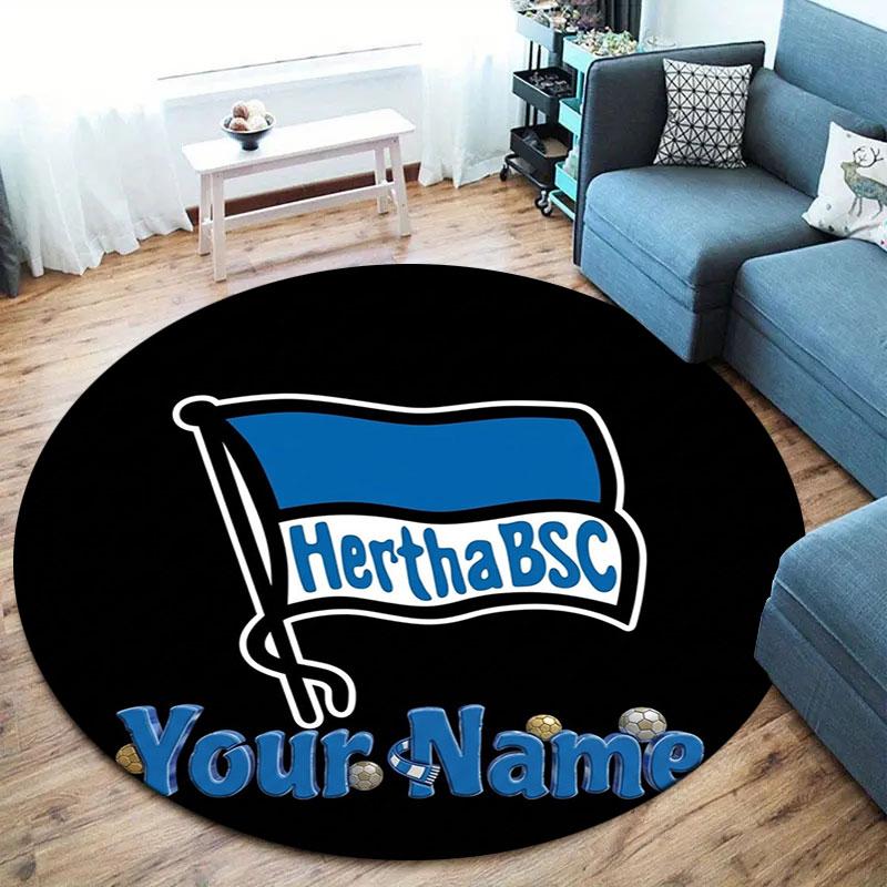 Hertha BSC Custom Name Round Area Rug,Carpet Rug for Living Room Bedroom Sofa Playroom Decor,Non-slip Floor Mat