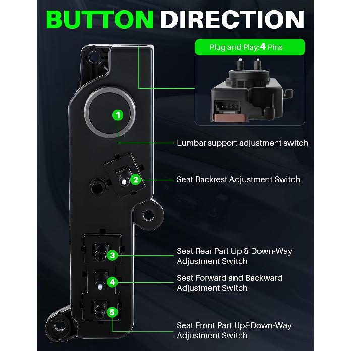 Right Passenger Side Power Seat Adjust Control Switch Fit for Tesla Model 3 / Y 2017 2018 2019 2020 2021 2022, Replace 1098530, 109853000F,1098530000