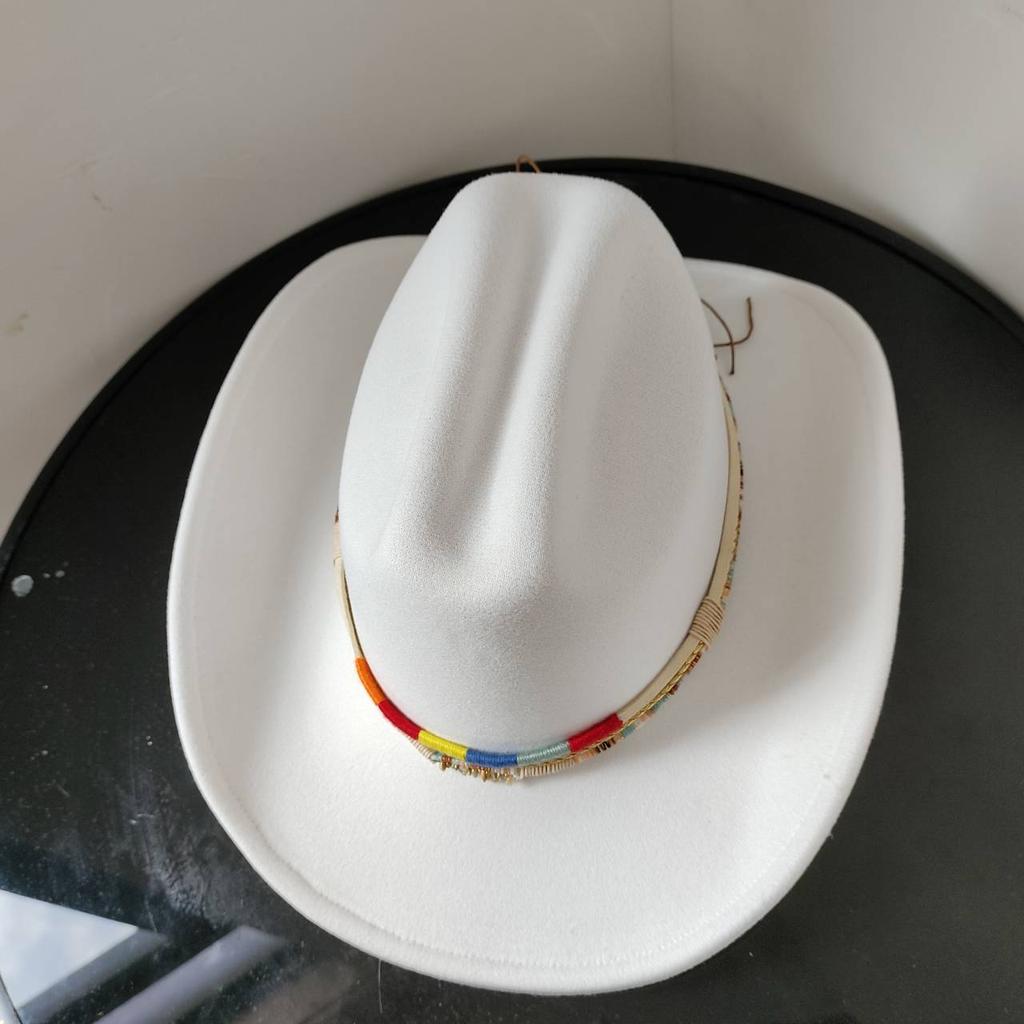 New White Western Cowboy Hat For Men And Women Jazz Cowboy Hat Color Belt Accessories Panama Sombrero Hombre Hat