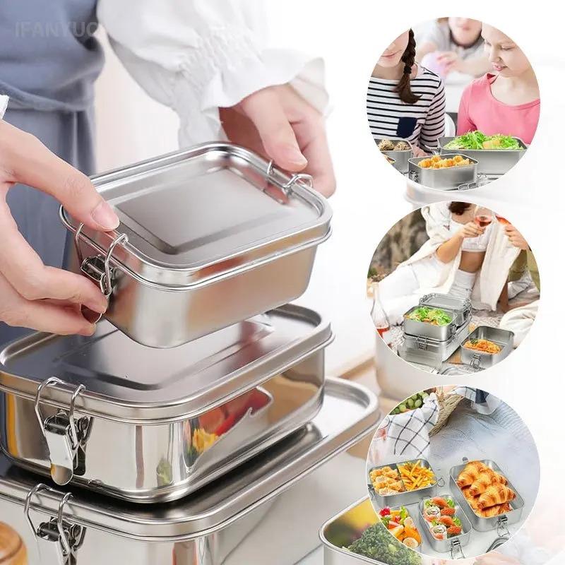 Stainless Steel Bento Box Metal Lunch Box Food Storage Containers with Lockable Clips Lunch Snack Boxes for Work,School
