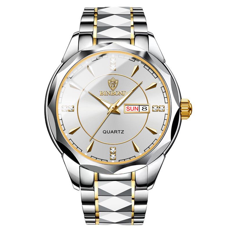 Tycoon Gold Men's Stainless Steel Double Calendar Waterproof Watch