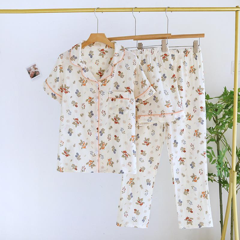 

Новый женский пижамный комплект весна-лето 100% хлопок короткие рукава + шорты + длинные брюки из трех предметов тонкий милый домашний декор XL