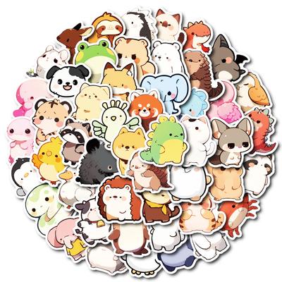 50Pcs Cute Kawaii Animal Stickers – Waterproof Reusable Decals for Luggage, Laptop, Water Bottle