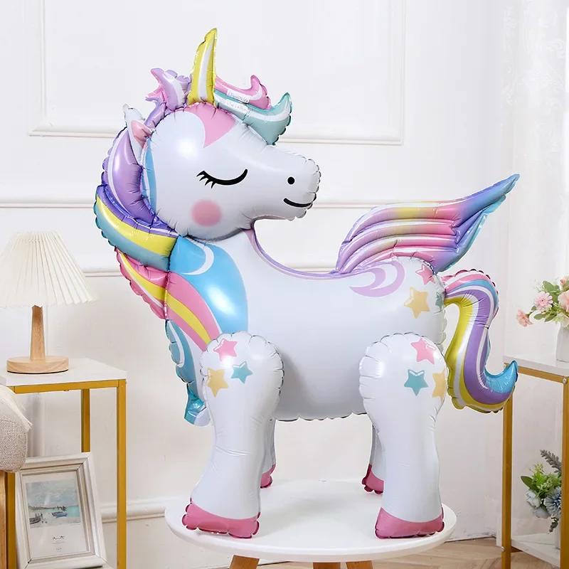 Freestanding Cute 3D Unicorn Balloon Foil Birthday Decoration Rainbow Unicorn Party Supplies Room Decoration  Kids Toy