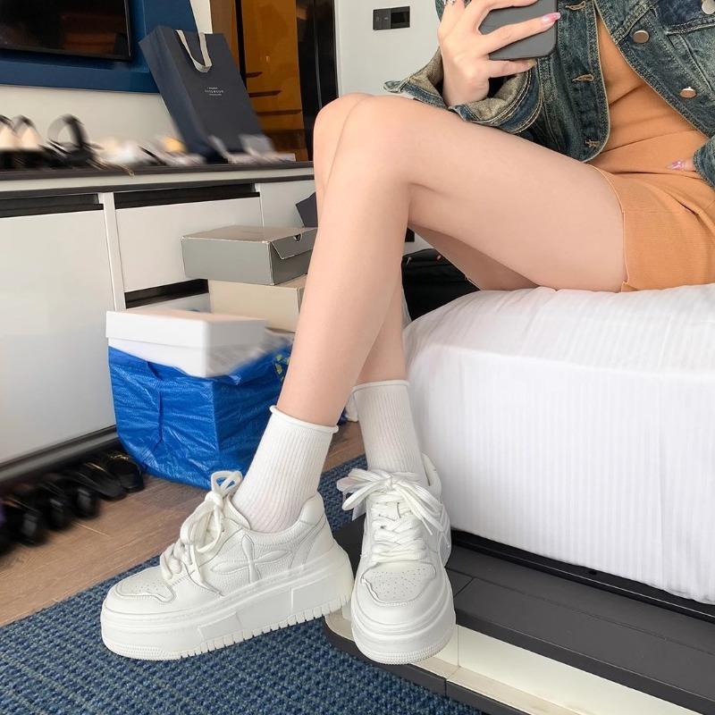 Leather little white shoes women's thick-soled outdoor casual breathable small inner height-increasing sports shoes women's summer