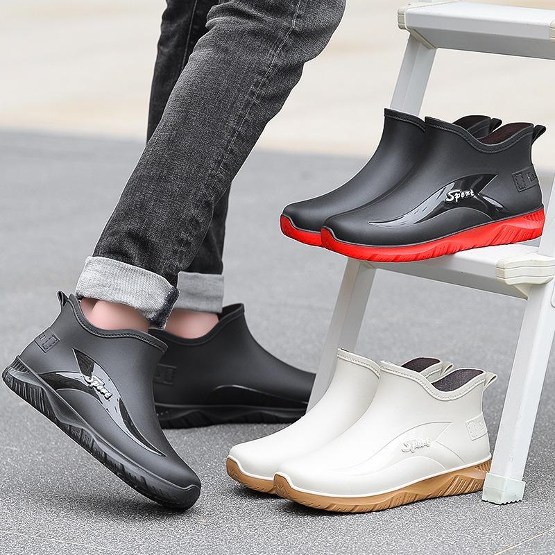 Winter velvet sports version short rain shoes men's fashion outer wear men's non-slip rubber shoes fishing men's warm water shoes