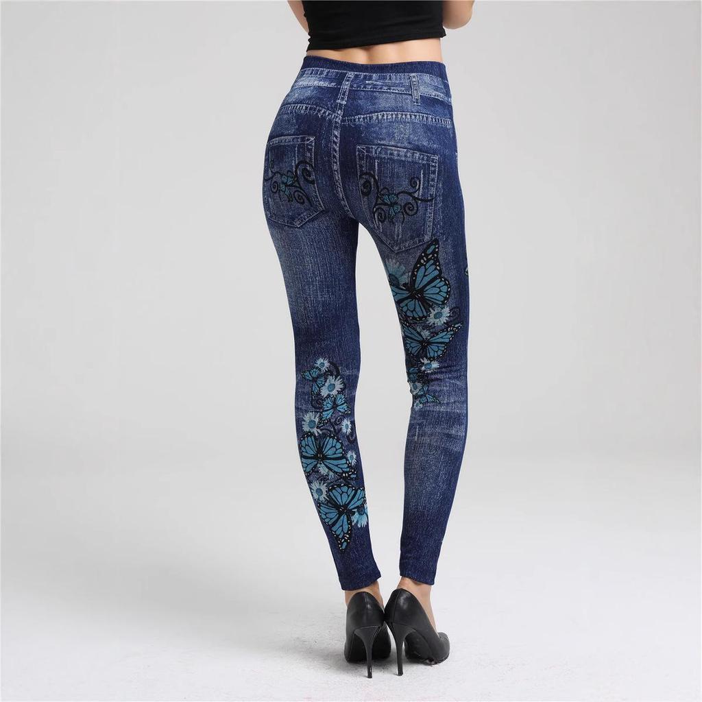 Butt-Lifting Super Elastic Butterfly Leggings - Denim Look