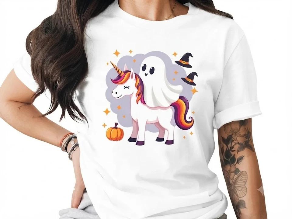 Halloween Ghost Unicorn Spooky Season White T Shirt 3XL