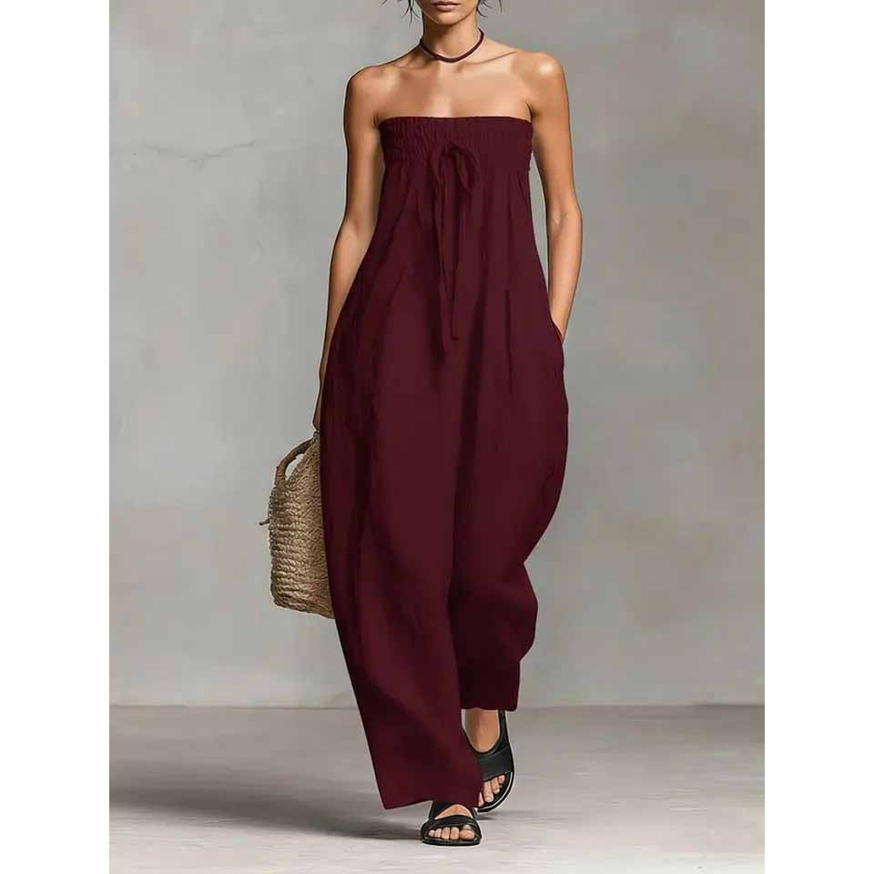 Solid Women Jumpsuits For Spring Summer Sleeveless Slash Neck Loose Fashion Streetwear Overalls Wide Leg Pants Trousers 2026