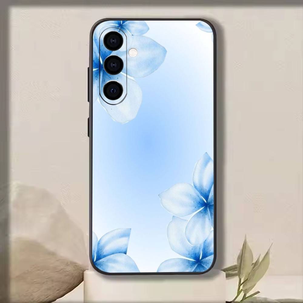 Blue Sky Magnolia Flower Phone Case For Samsung Galaxy A73,A72,A71,A70,A53,A52,A51,Soft Silicone Black Cover