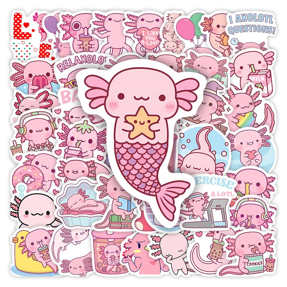 Cartoon Axolotl Stickers Cute Animal DIY Kids Toys Gift Decorative Decal for Laptop Phone Scrapbook Diary Luggage Waterproof