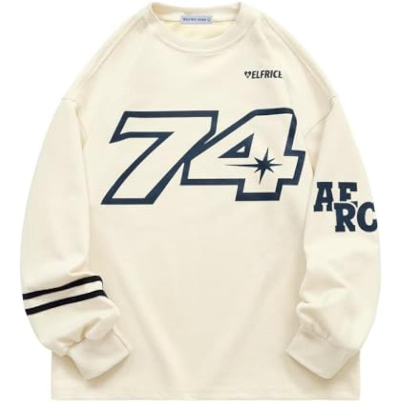 Oversized Crewneck Sweatshirts for Men Vintage Graphic Pullover Loose Fit Streetwear Long Sleeve Top