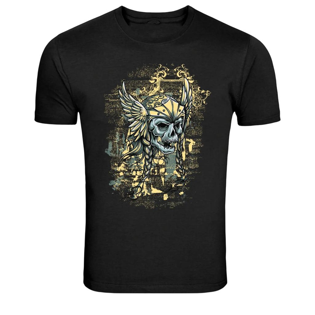 Viking Skull Helmet Graphic T-Shirt Norse Warrior Gothic Dark Art Tee