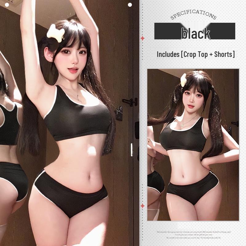 

Пикантный комплект нижнего белья: топ с блоками ярких цветов и облегающие шорты One size (40-60 kg)