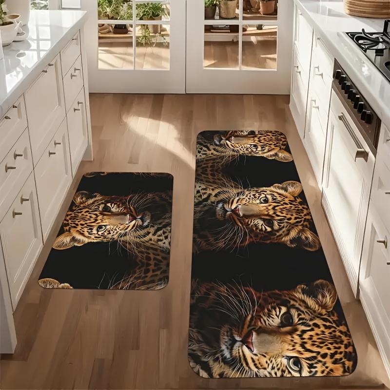 1Pcs  Animal Leopard Pattern Floor Mat Modern Kitchen polyester Rug Non-Slip Colorful Indoor Carpet, For Home Bathroom Bedroom Living Room Decor