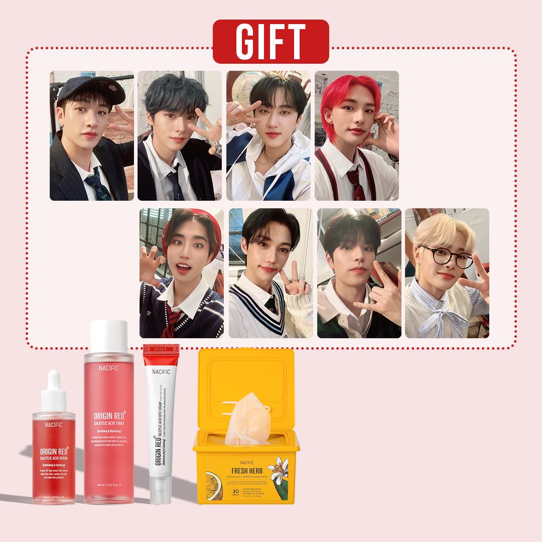 

[NACIFIC X SKZ] Красный салициловый набор Origin (тоник, сыворотка, точечный крем), Ежедневная упаковка масок 30шт. (подарок) + ОТ8СКЗ (3 варианта)