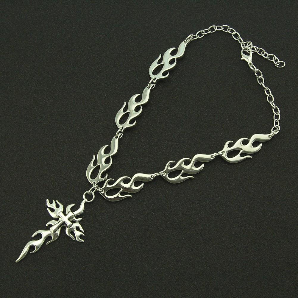 

Fashion Hip-hop Sliver Color Flame Cross Crow Skull Pendant Necklace for Women Men Couple Gothic Halloween Party Jewelry Gifts