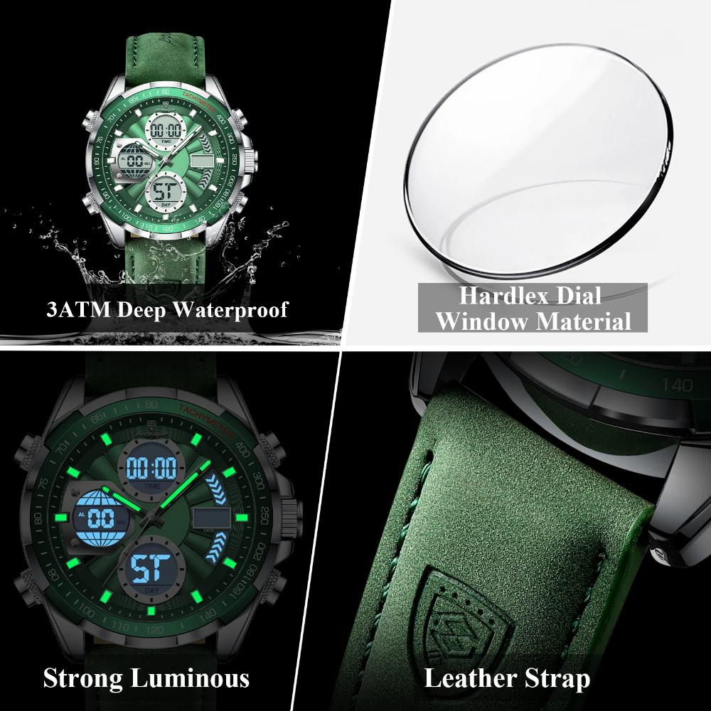 POEDAGAR Luxury Men Watch Luminous Week Date Digital LED Quartz Clock Alarm Dual Time Display Electronic Watches