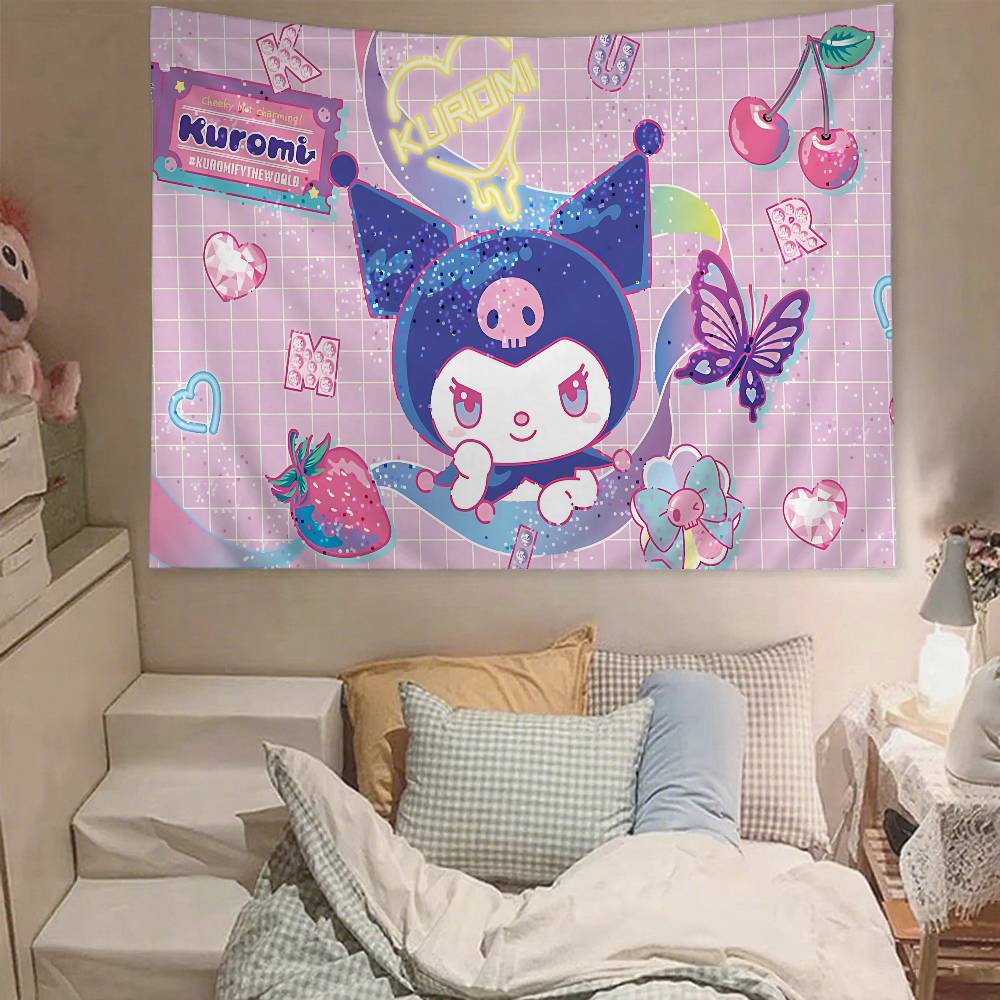 Cute KKuromi Tapestry Wall Hanging Tapestry Art Deco Blanket Curtain Hanging At Home Bedroom Living Room Decor