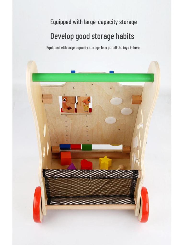 Nordic-Style Wooden Walker & Activity Center with Bead Maze, Xylophone, and Gears for Cognitive Play.