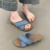 2025 Summer Women Fashion Weave Cross Slippers Casual Comfort Wedges Heel Beach Vacation Slides Shoes