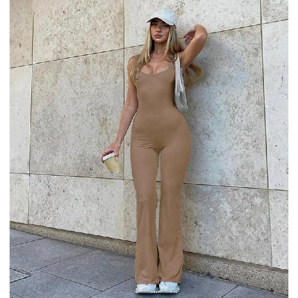 Neuer, vielseitiger, lässiger und modischer einfarbiger Damen-Overall mit quadratischem Kragen, sexy Hüftlifting und schmal geschnittenem Sport-Overall