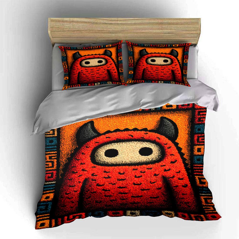 Red monster illustration art Print Bedding Set 1 Duvet Cover 2 Pillowcases for Adult and Children Luxury Gift Full Size