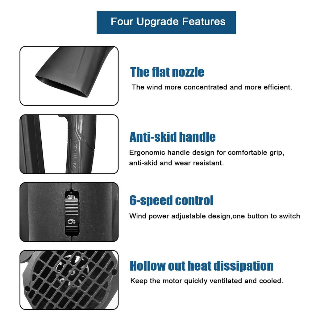 High Power Electric Blower Strong Wind Leaves Blower Dust Removal Fan Handheld Lithium Battery Rechargeable Home Snow