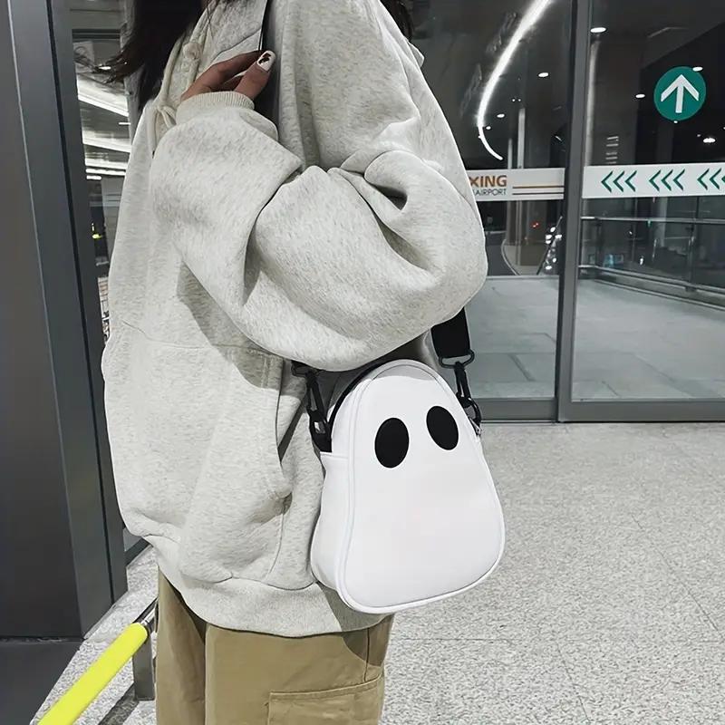 WTEMPO Adorable Halloween Zipper Large Wallets Funny Ghost Face Design Crossbody Bags with Shoulder Strap Trick or Treat Theme Design Bags