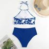 Printed Neck Hanging Split Bikini Slimming Multi Colored Women's Swimsuit